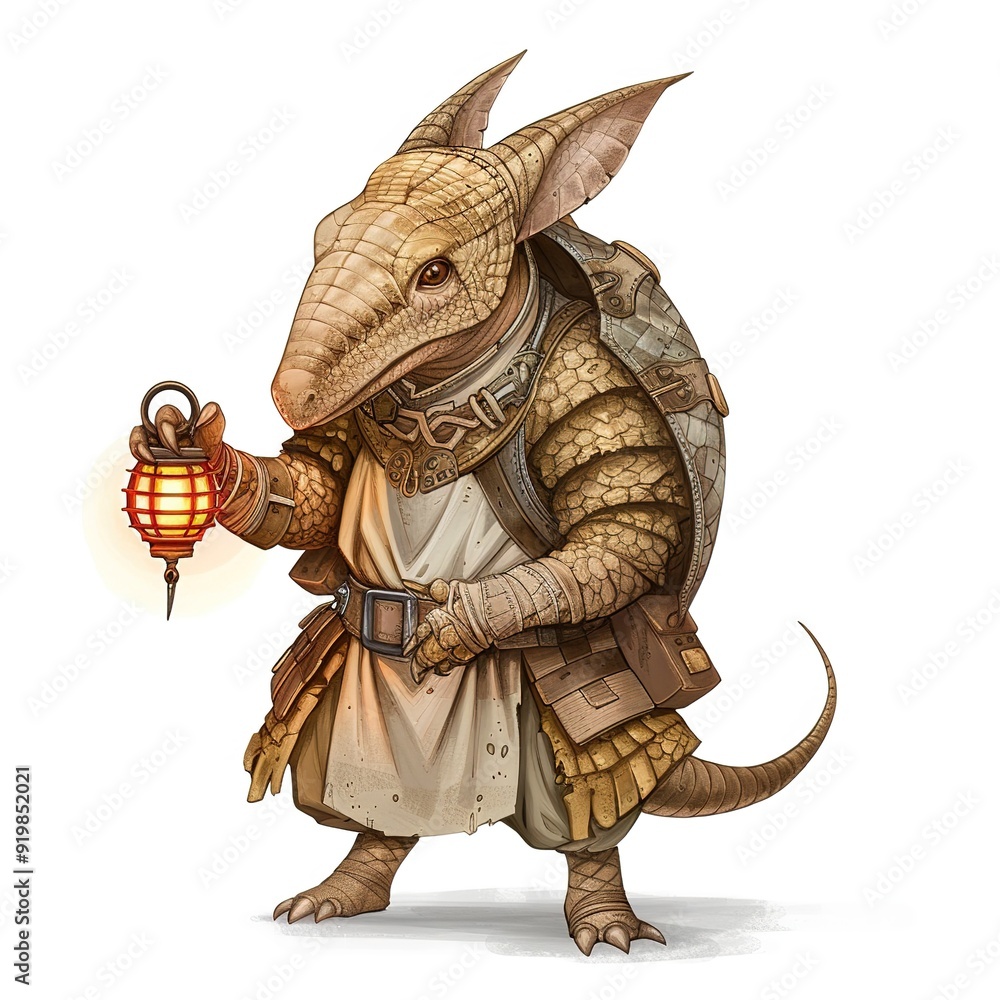 Obraz premium Armadillo Summoner Occupation fantasy animal cartoon isolated whitebackground