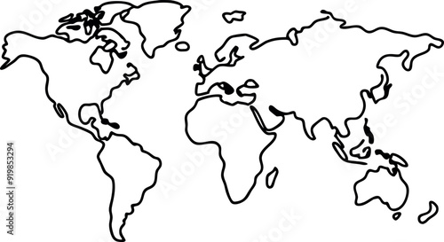 Simple Black and White Outline World Map