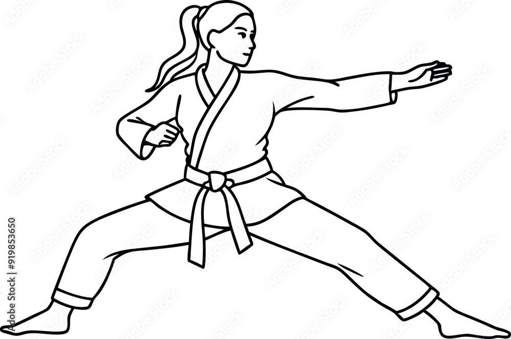 Fototapeta premium Woman Practicing Martial Arts in Karate Gi Outline Drawing
