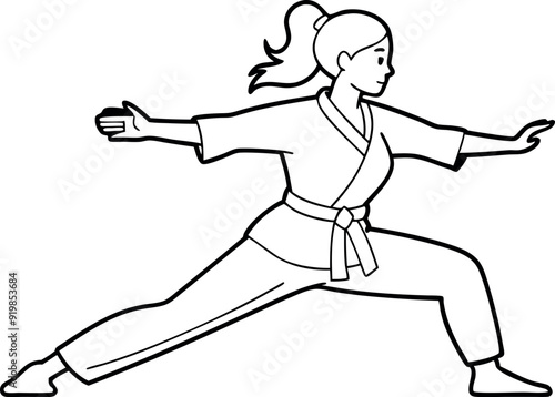 Woman Practicing Martial Arts in Traditional Outfit