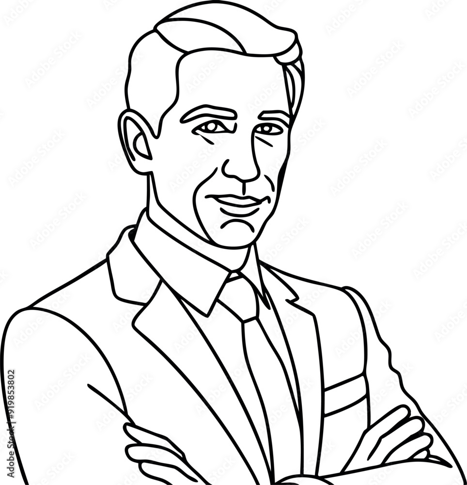 Line Art Illustration of Business Professional with Arms Crossed