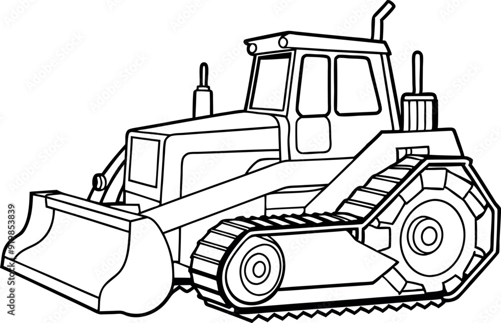 Naklejka premium Black and White Bulldozer Illustration for Construction Projects