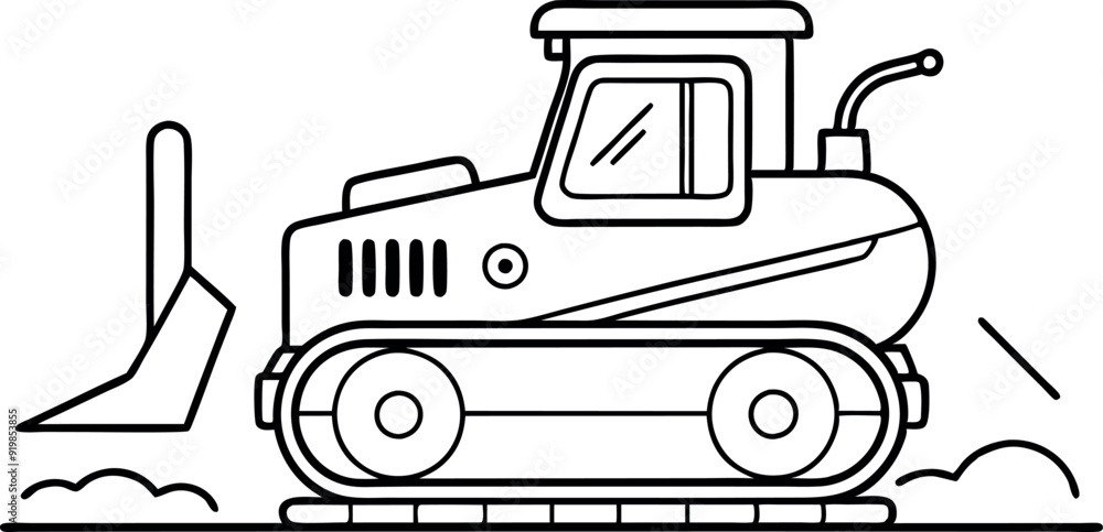 Vector Line Art of Bulldozer Construction Equipment Vector Line Art of Bulldozer Construction Equipment