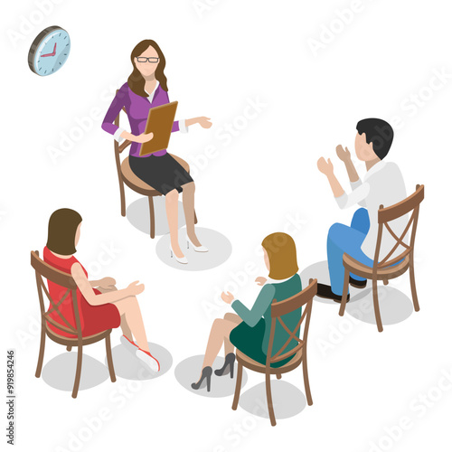 3D Isometric Flat Vector Set of Psychotherapy Session Scenes, Mental Health. Item 6
