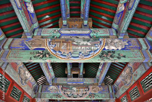 Architectural details at the Summer Palace, complex of imperial Chinese gardens and palaces in Beijing, China photo