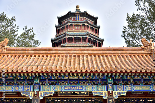 Tower of Buddhist Incense (Foxiangge) on the Longevity Hill of The Summer Palace, complex of gardens and palaces in Beijing, China photo