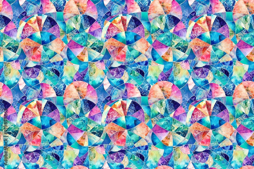 Fototapeta premium Watercolor-style geometric crab shell patterns in oceanic hues, perfect for artistic backgrounds