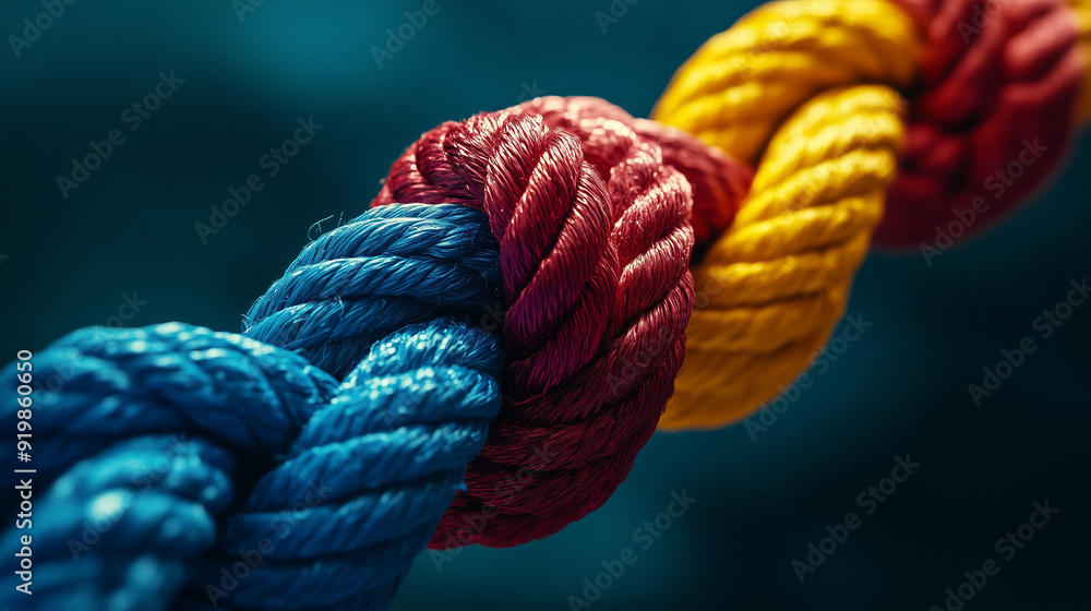 Team building and team strengthening concept symbolised with colorful ropes, created with generative AI technology Team building and team strengthening concept symbolised with colorful ropes, created with generative AI technology