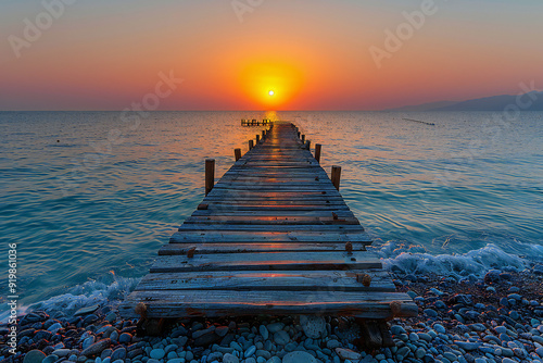 Fototapeta Naklejka Na Ścianę i Meble -  Turquoise Beach at Sunset in Antalya, Turkey