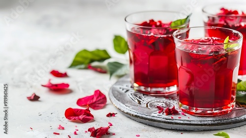 Beverage Bissap Africa Senegal red Hibiscus sabdariffa drink traditional Senegalese refreshment white background