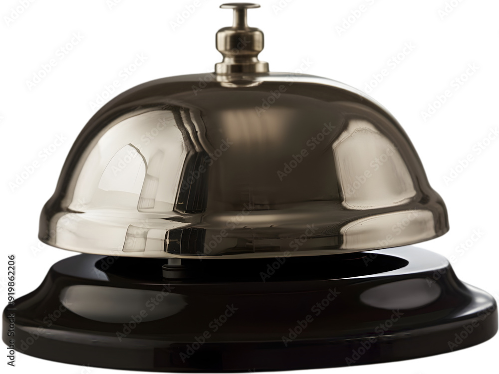 Shining Service Call: A polished chrome service bell stands at the ready on its black base, promising prompt attention and classic hospitality. Shining Service Call: A polished chrome service bell stands at the ready on its black base, promising prompt attention and classic hospitality.