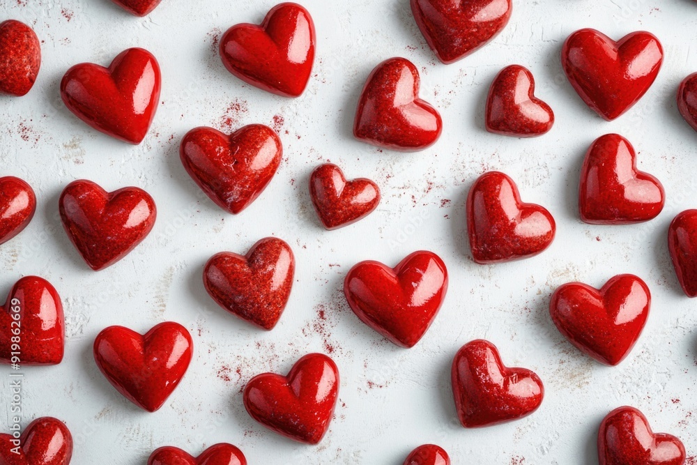 Red hearts on white surface Red hearts on white surface