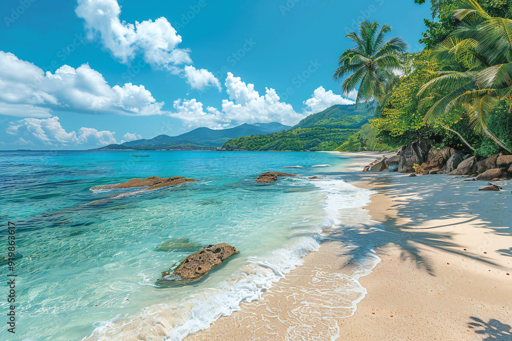 Obraz premium Takamaka Beach on Mahé, Seychelles