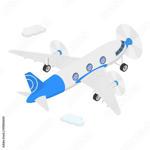 3D Isometric Flat Vector Illustration of Flying Vintage Airplanes, Transportation and Aviation. Item 2