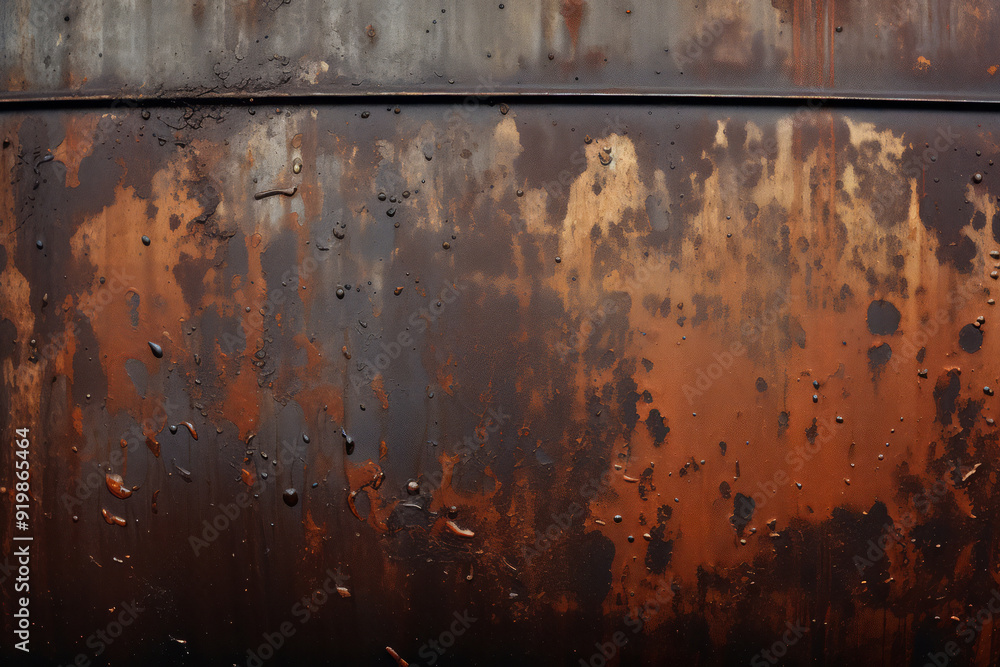Fototapeta premium Processed collage of old rusty metal sheet texture in daylight. Background for banner