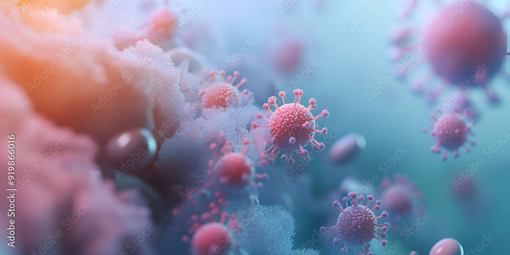 Close-Up of Bright Pink and Blue Virus Close-Up of Bright Pink and Blue Virus