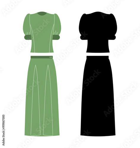 Blouse and skirt silhouette, womens suit, wardrobe
