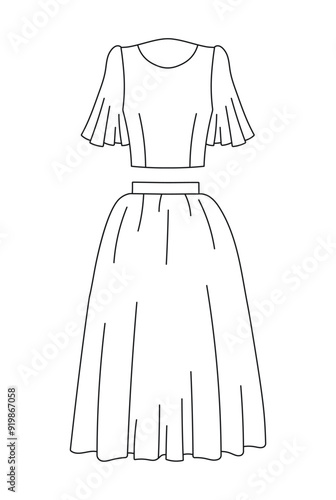 Silhouette of a blouse and skirt, sketch of a women's suit, wardrobe