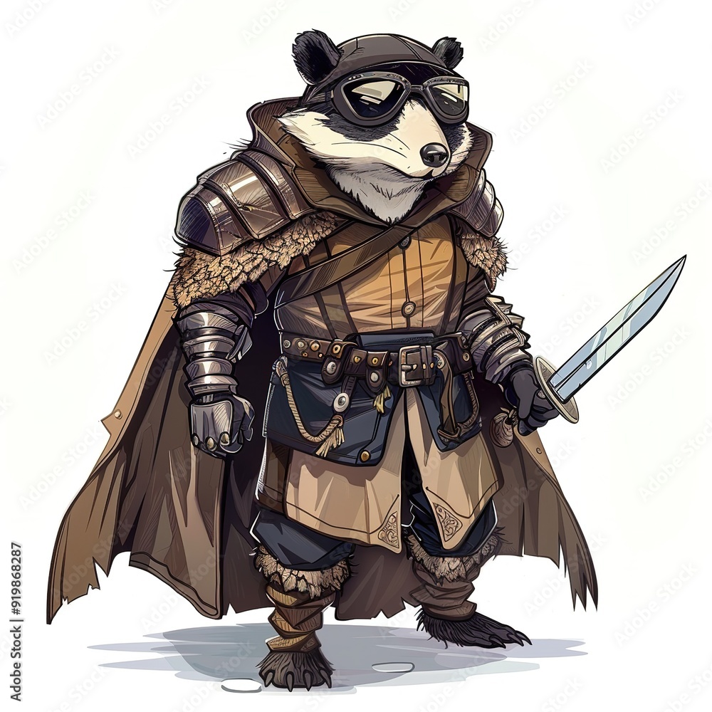 Fototapeta premium Badger Soldier Occupation fantasy animal cartoon isolated whitebackground