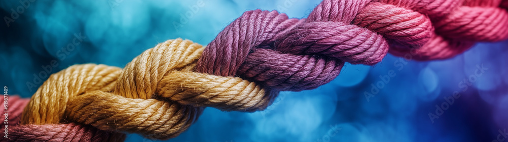 Team building and team strengthening concept symbolised with colorful ropes, created with generative AI technology Team building and team strengthening concept symbolised with colorful ropes, created with generative AI technology
