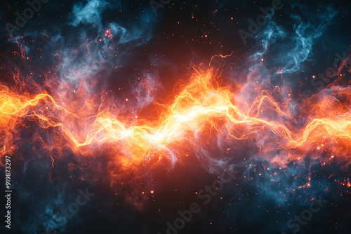 Wallpaper Mural dynamic display of cosmic energy with blue and orange light swirling in space creating an intense, electrifying atmosphere Torontodigital.ca