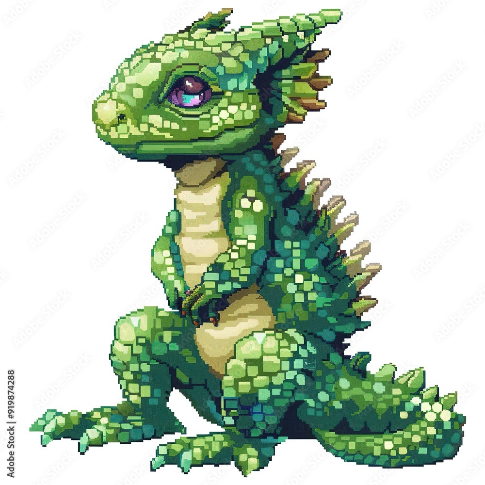 Fototapeta premium Basilisk 8-bit fantasy animal cartoon isolated whitebackground