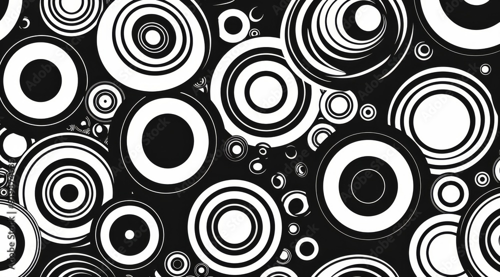 Obraz premium An engaging pattern of black and white concentric circles, perfect for modern design styles and aesthetics