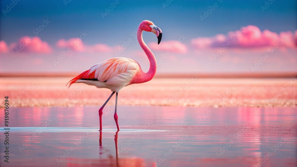 Fototapeta premium Graceful flamingo standing in pink lagoon