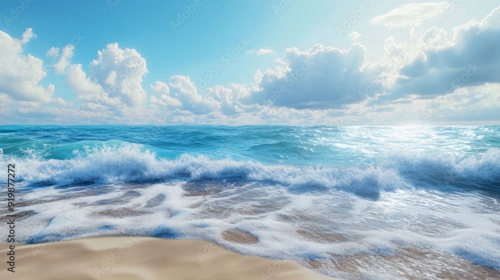 Fototapeta premium Tranquil Ocean Waves on a Sandy Beach