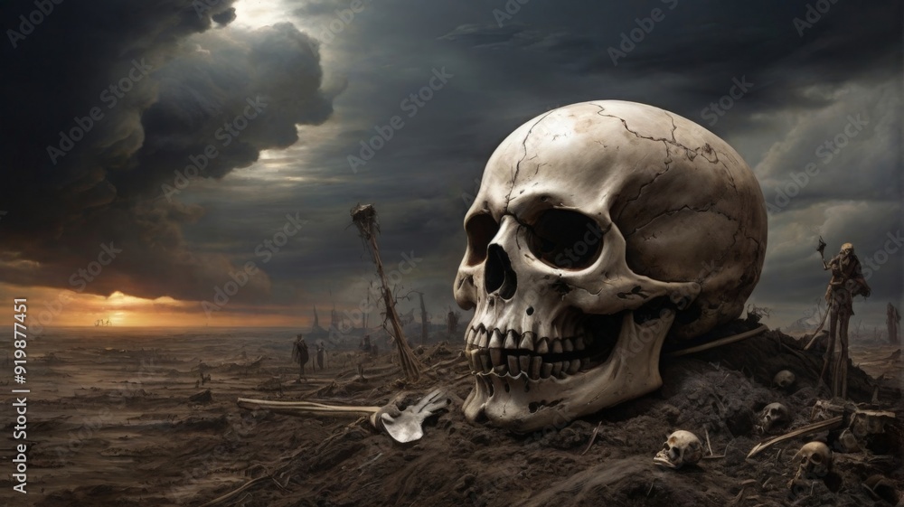 Death is walking the planet. Skull and bones, ashes, war. Death is walking the planet. Skull and bones, ashes, war.