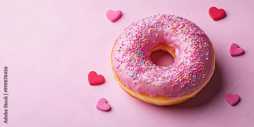 Donut with pink frosting and sprinkles Donut with pink frosting and sprinkles