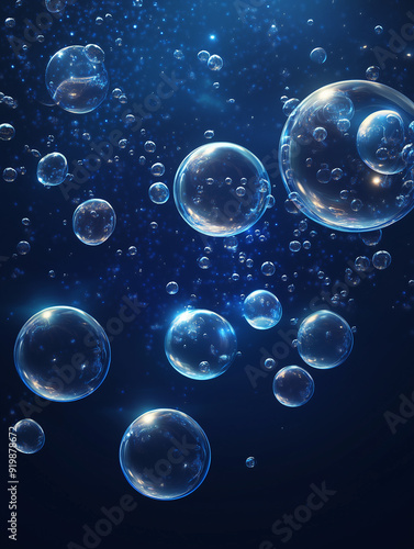 Wallpaper Mural Vertical background image featuring various sizes of round transparent bubbles floating against a blue background Torontodigital.ca