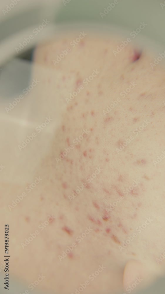 Close-up shot of a face with problem skin acne on the skin Close-up shot of a face with problem skin acne on the skin