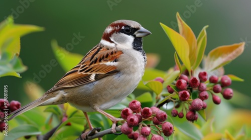 Sparrow: Tree Sparrow (Passer Montanus) Closeup in Nature with Beautiful Colors