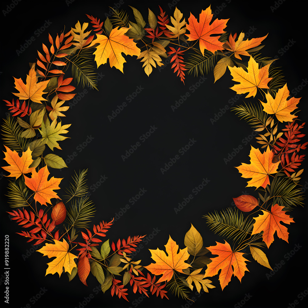 Autumn wreath with leaves on a black background. Autumn wreath with leaves on a black background.