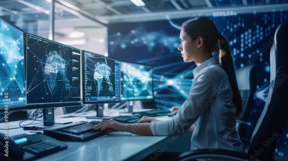 IT Specialist Monitoring Network Traffic and Security in Advanced High-Tech Office Environment IT Specialist Monitoring Network Traffic and Security in Advanced High-Tech Office Environment