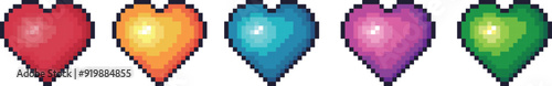 Pixel heart set icon 3d style. Vintage love symbol, 8 bit vector illustration. colorful pixel art 3d heart set.