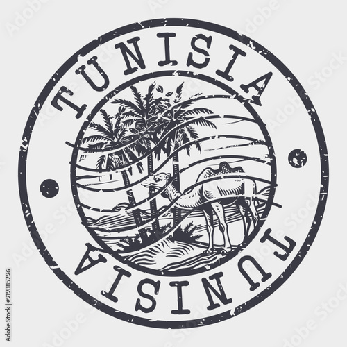 Tunisia Stamp Postal. Silhouette Seal. Passport Round Design. Vector Icon. Design Retro Travel. National Symbol.