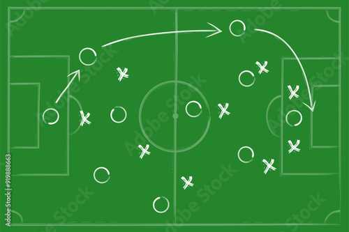 Tactic for soccer. Scheme for training of football team Soccer strategy field, football game tactic sport plan outline vector illustration stock stock illustration