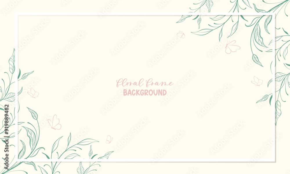 Stylish vector floral frame card. Wedding invitation or brochure template with place for text. Stylized floral border on a pastel background Stylish vector floral frame card. Wedding invitation or brochure template with place for text. Stylized floral border on a pastel background