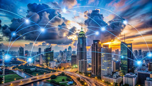 Wallpaper Mural High-Speed Wireless Internet Network Over Modern City Skyline Torontodigital.ca