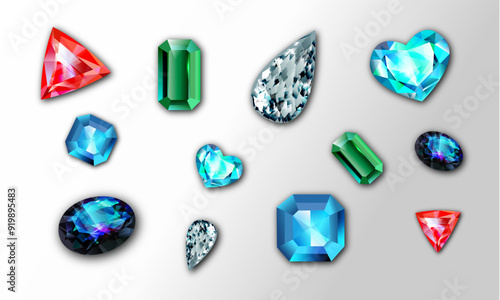 precious colored stones realistic icon set