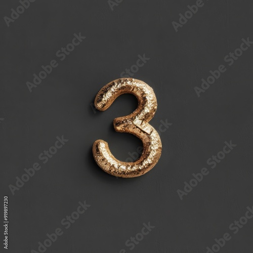 The elegant golden number three stands out perfectly, ideal for incorporating into trendy designs and decor