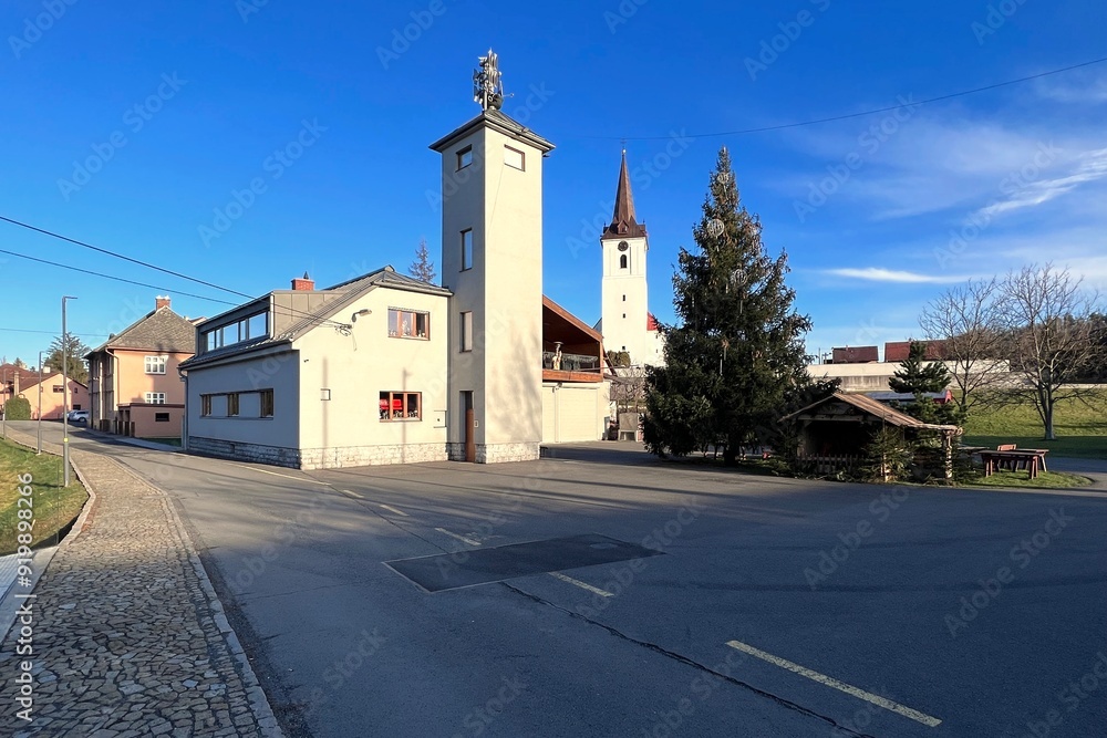 fire station building in the center of Palkovice village fire station building in the center of Palkovice village