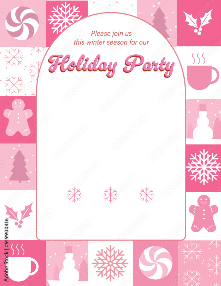 Holiday party invitation winter season gathering template pink vector Holiday party invitation winter season gathering template pink vector