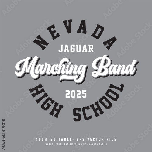 Nevada marching band college t-shirt design printable text effect vector. High school t-shirt design vector