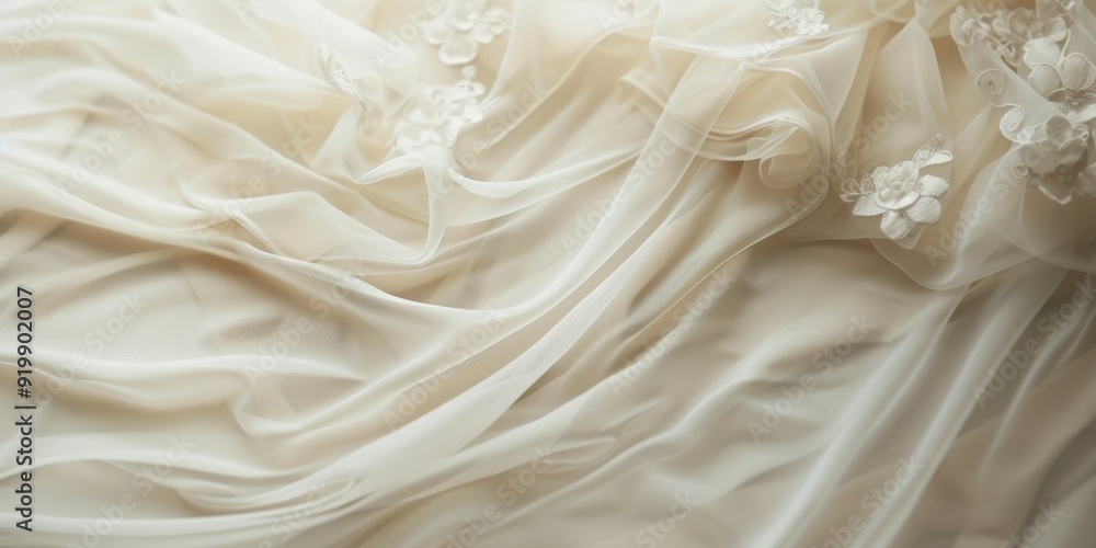 The beautiful, sheer fabric is draping elegantly, adorned with exquisite and delicate floral details that mesmerize The beautiful, sheer fabric is draping elegantly, adorned with exquisite and delicate floral details that mesmerize