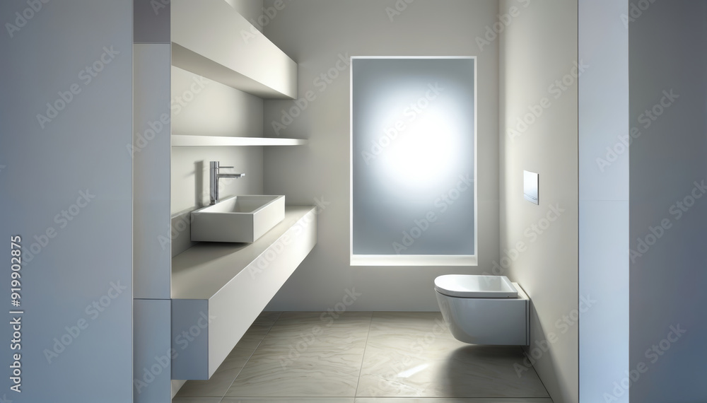 modern minimalist bathroom, featuring a hidden cistern toilet, recessed ...