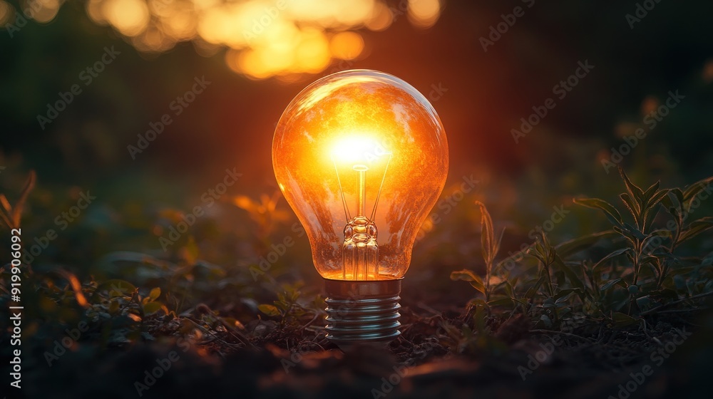 Illuminating Nature: A Lightbulb Glowing at Sunset Illuminating Nature: A Lightbulb Glowing at Sunset