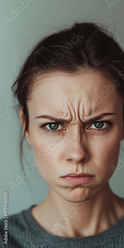 Confused facial expression with raised eyebrows photo